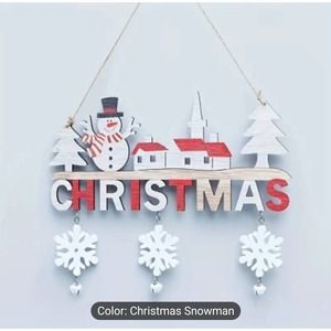 NEW Snowman Christmas Sign with Dangling Snowflakes & Bells